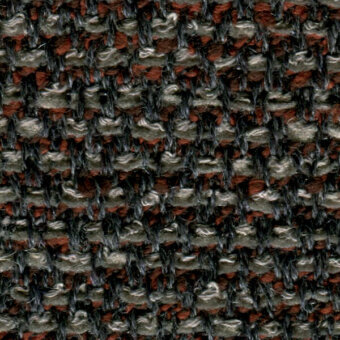 Tweed-like fabric texture in charcoal gray, reddish-brown, and olive green with irregular weave; identified as “bross savanna col. 672”.